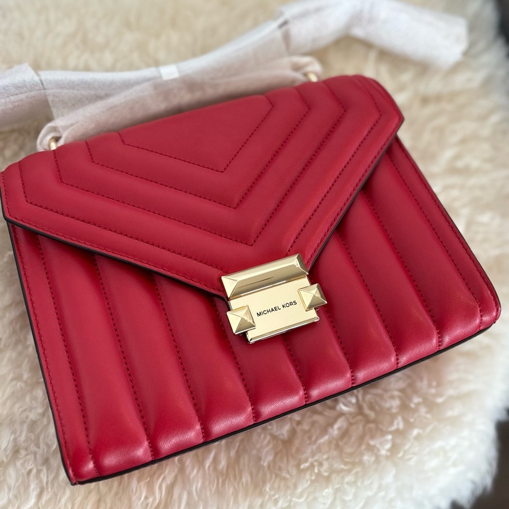 *NWT* Michael Kors Cherry Red Quilted Shoulder Bag with Gold Chain